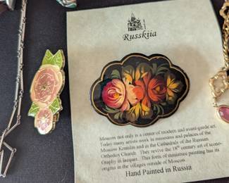 Hand painted and enamel brooches