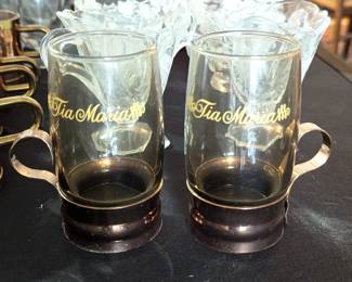 Vintage Tia Maria liquor glasses with copper handles