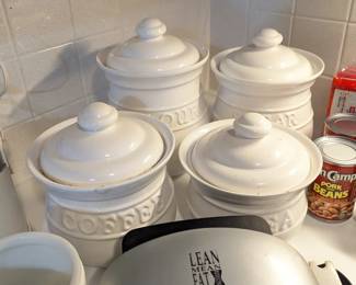 Vintage Pfalzgraff White Ceramic coffee, tea, flour and sugar containers