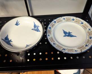 Antique 1917 calendar bluebird plate and bowl