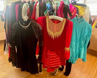 JUST A SAMPLE OF THE 60+ BEAUTIFUL ICE SKATING COSTUMES RANGING IN SIZE FROM GIRLS M TO WOMANS SMALL