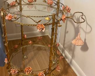 ITALIAN FLORENTINE TOLE GOLD GILTED SERVING CART