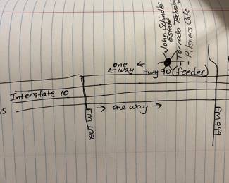 Directions. I-10 Both directions take exit 704 for FM 949. STAY ON the WESTBOUND FEEDER even though the sign says ROAD CLOSED. When you pass Tornado Technology it’s the 1st and/or 2nd driveway.