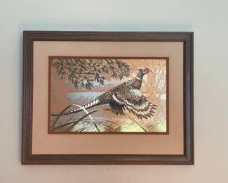 MCM KEN MICHAELSON ETCHED METAL ART PHEASANT-BEAUTIFUL & SHIMMERING IN PERSON!