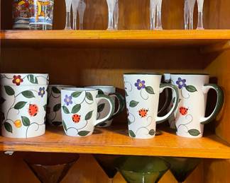 PAVLOVA BALLERINA BY FABERGE WINE GLASSES, FLORAL COFFEE CUPS