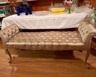 VINTAGE SILK TUFTED ROLLED-ARM BENCH
