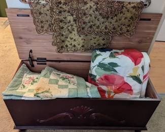Cedar chest and bedding!