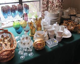 Fine China sets and glass ware. Perfect for Holiday entertaining. 
