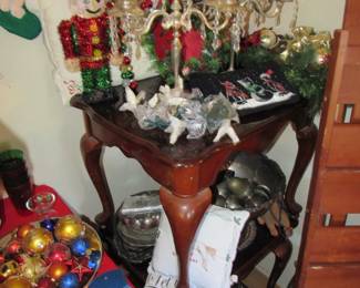 Side tables with Christmas decor