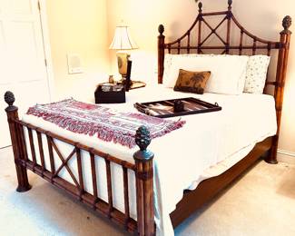 Queen size McGuire style pagoda bamboo and leather bed