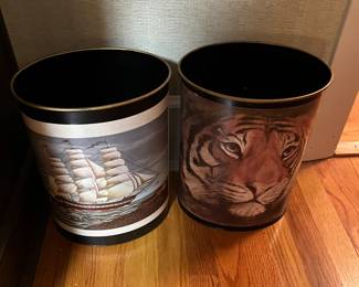 mid century printed waste baskets