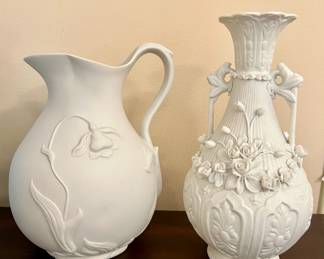 Metropolitan Museum of Art Jonquil White Parian Bisque Pitcher and Victorian Parian Bisque Vase