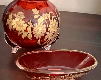 Ruby red Bohemian glass gold accents