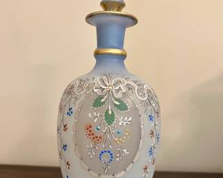 Hand painted Bohemian frosted glass decanter