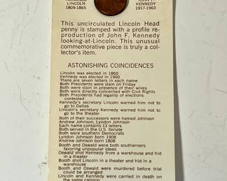 1973 Uncirculated Lincoln-Kennedy Penny on paper fact sheet