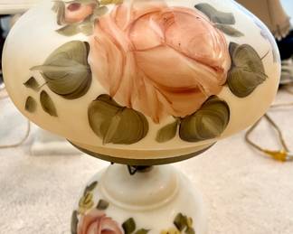 Vintage hand painted frosted glass hurricane lamp