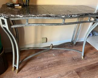 Marble top entry way table with metal base