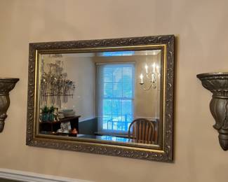 42x30" framed wall mirror and resin sconces