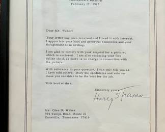 Framed letter signed by Harry S. Truman