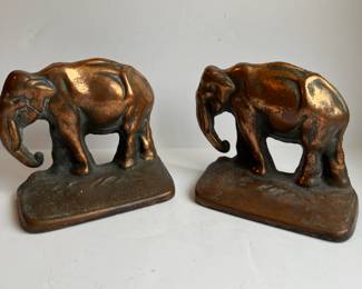 Brass plated cast iron elephant bookends