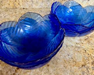 Blue glass salad bowls