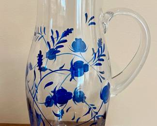 Hand painted glass pitcher