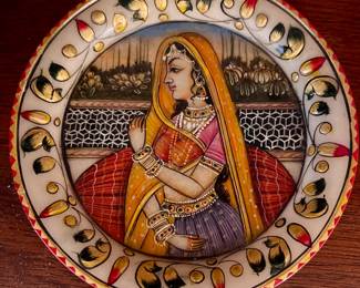 Handcrafted marble Hindi bride plate