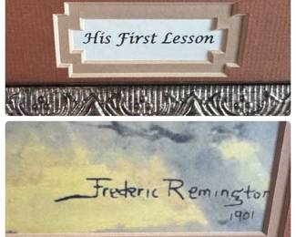 "His First Lesson" by Frederic Remington Print Framed