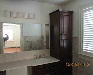 BATH VANITY AND PANTRY AND CABINET TOWEL BAR SHOWER DOORS