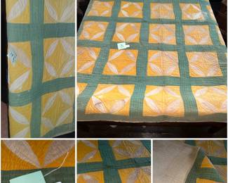 Beautiful number #3 quilt yellow and green beautiful hand stitching. Historians should value these quilts you don't find many Beauties this old around anymore & in decent shape quilts are 60% off