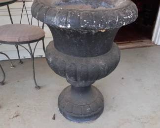 Large pair of black concrete burn planters front porch they do come apart