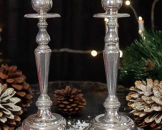 Beautiful Sterling plated matching candle holders initial monogram P