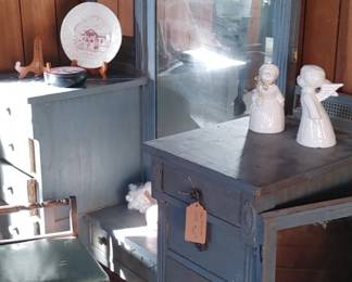 Large mahogany antique drop front dresser painted blue