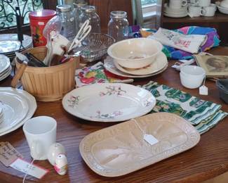 Kitchen table full of vintage dishes and more