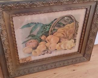 Beautiful lithograph Peach print and gorgeous antique ancestor frame