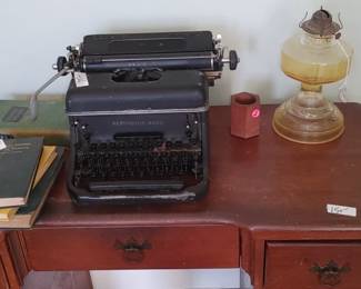 Nice old mahogany desk Underwood typewriter and more
