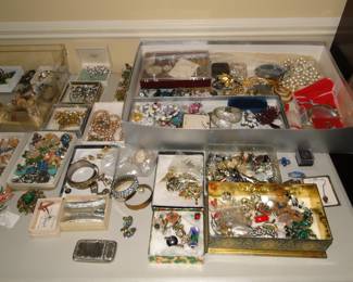 Costume pins, bracelets, baubles and beads