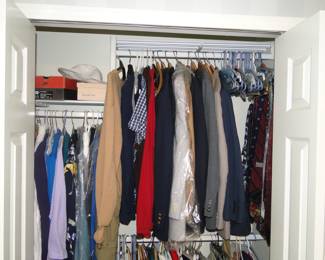 We also have men's and women's clothing as well. And just remember friends, hangers are always free, and we have some very nice wooden hangers, and plastic hangers too
