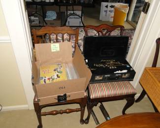 Original scores of sheet music and trumpet too