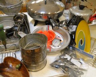 Wonderfully large flour sifter, and that Mid Century Modern serving platter is drying nicely in the sink