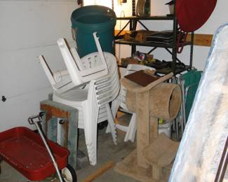 Plastic yard chairs with matching tables