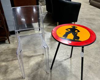 Lucite chair and Signed Cowboy Table Orlando Estate Auction