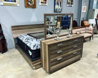 King Bedroom Bed, Dresser with Mirror and Nightstand Orlando Estate Auction