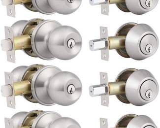 home improvement direct 4 Pack Keyed Alike Entry Door Knobs and Single Cylinder Deadbolt Lock Combo Set Security for Entrance and Front Door with Classic Satin Nickel Finish