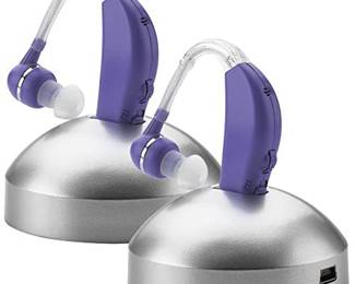 Digital Hearing Aid Amplifier Set - Premium Rechargeable Behind The Ear Personal Sound Amplification Device - for Adults and Seniors with All-Day Battery Life, (Pair, Purple)