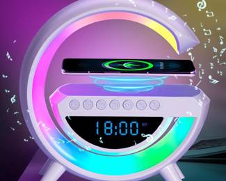 ZOOPEEN Wireless Charger Atmosphere Lamp with Bluetooth Speaker Alarm Clock Night Light 15W Wireless Charger Speaker for Bedside Lamp Desk Clock Sound Machine Ambient Lighting for Christmas Gifts