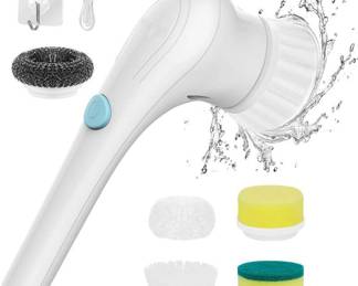 XBllcyiv Electric Cleaning Brush Scrub Brush,Portable Scrub Brush Brush Bring 5 Replaceable Brush Heads,Electric Scrubber Handheld Shower Cleaning Brush for Bathroom/Tub/Wall Tiles/Floor/Kitchen