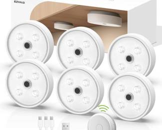 EZVALO Under Cabinet Lights, 2 Color Temperatures Motion Sensor Puck Lights, Rechargeable LED Closet Lights Group Control, Dimmable LED Under Counter Lights for Kitchen, Cabinet, Hallway (6 Pack)