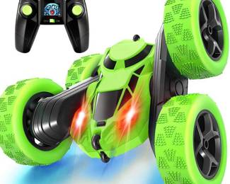 Remote Control Car Stunt RC Cars, 90 Min Playtime, 2.4Ghz Double Sided 360° Rotating RC Crawler with Headlights, 4WD Off Road Drift RC Race Car Toy for Boys and Girls Aged 6-12 Green