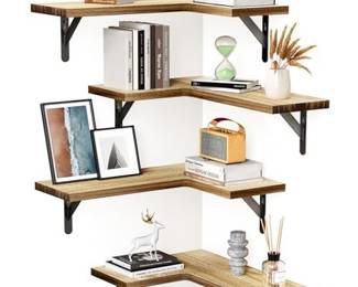 AMADA HOMEFURNISHING Corner Floating Shelves, Set of 4 Corner Shelves Wall Mounted, Shelves for Wall Decor, Corner Wood Shelves for Home Decor, Office, Bedroom, Bathroom, Laundry Room, Kitchen